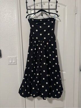 Black Polka Dot Maxi Skirt - Strapless Flared Silhouette